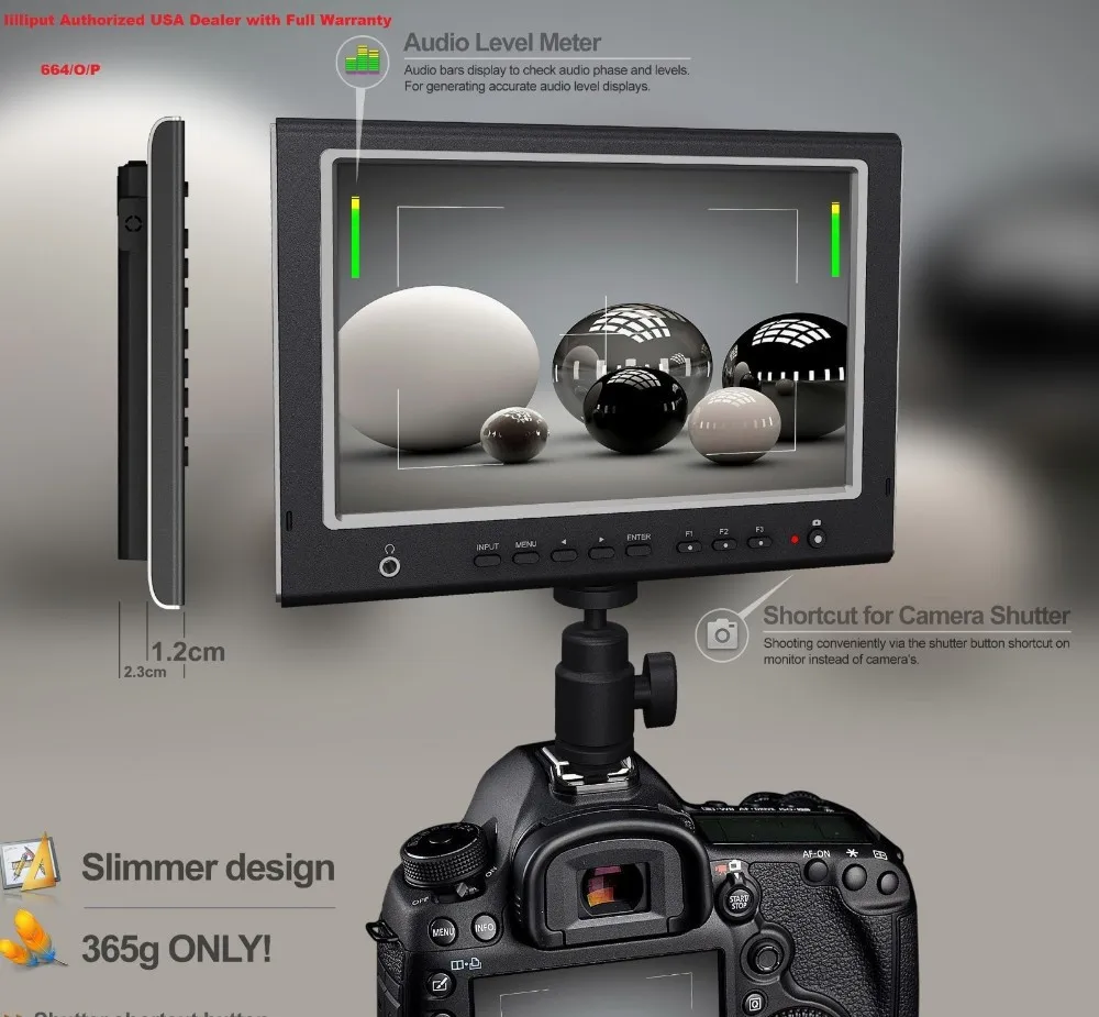 Lilliput 664/O/P " дюймов ips поле монитор для Canon EOS 5D Mark II III 70D 60D Nikon D800