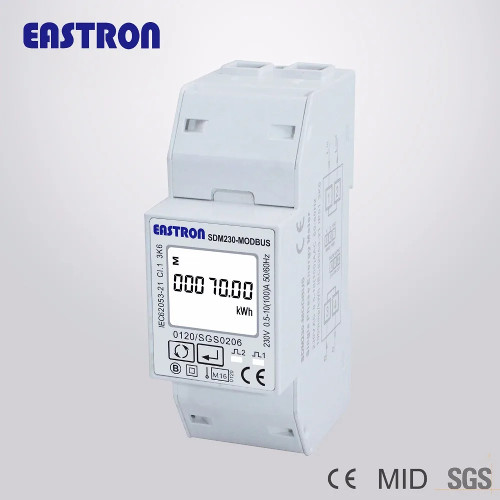 SDM230 Modbus 220/230 В однофазный счетчик энергии, двойной DIN модуль, двунаправленный, многофункциональный, RS485/Modbus выход не MID