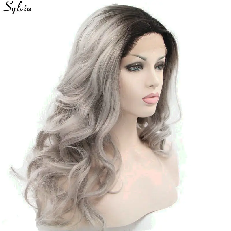 sylvia 1b black to gray ombre grey wig synthetic lace front wig for women