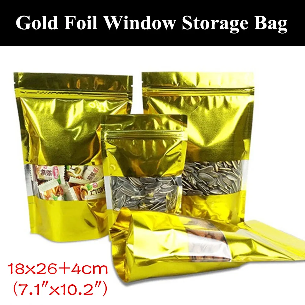 50pcs 18x26+4cm (7.1"x10.2") 160micron Glossy Gold Aluminizing Window
