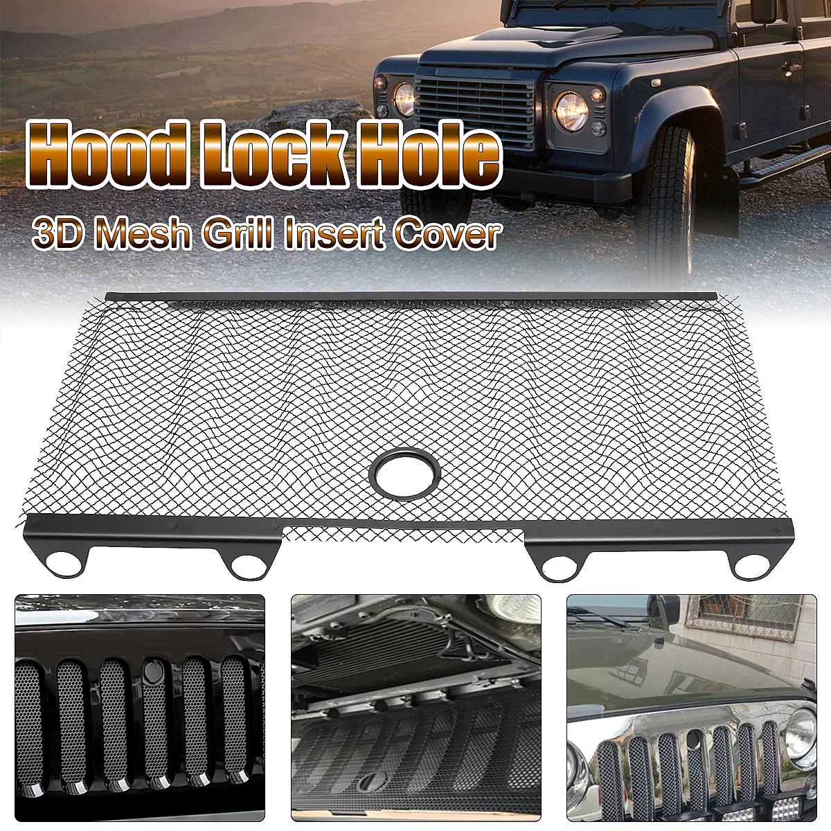 

Black Front Grill Mesh Grille Insert 3D Mesh Grill Insert Cover Hood Lock Hole For Je.ep For Wra.ngler For JK 2007-2016
