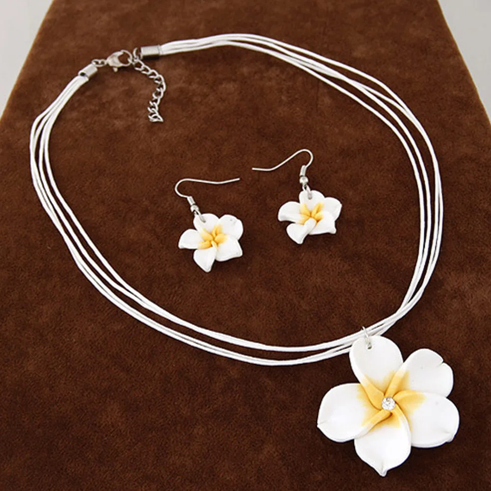 

New Fashion Hawaii Plumeria Flowers Jewelry Sets Polymer Clay Earrings Necklace Women Pendant Jewelry Accessories Gift