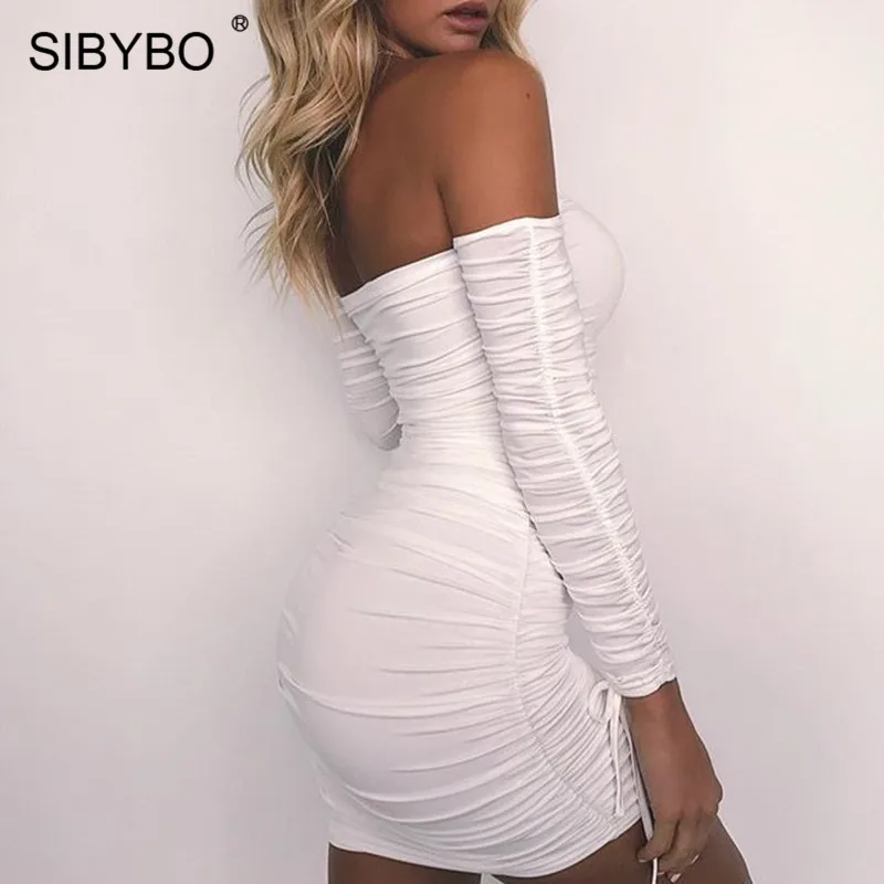 Женское облегающее платье с открытыми плечами Sibybo короткое без бретелек длинным