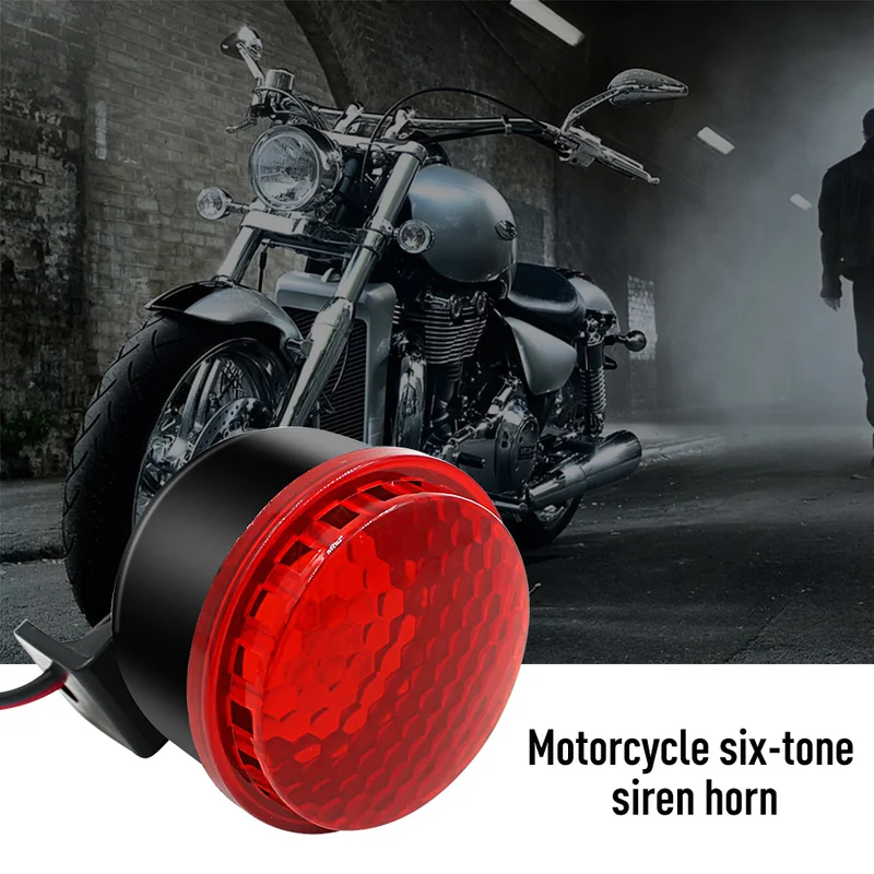 

12V Car Motorcycle Truck Brake Siren Six-tone Horn Stop Reverse Turn Warning Alarm Horn Red LED Light Auto Parts Car Accessories