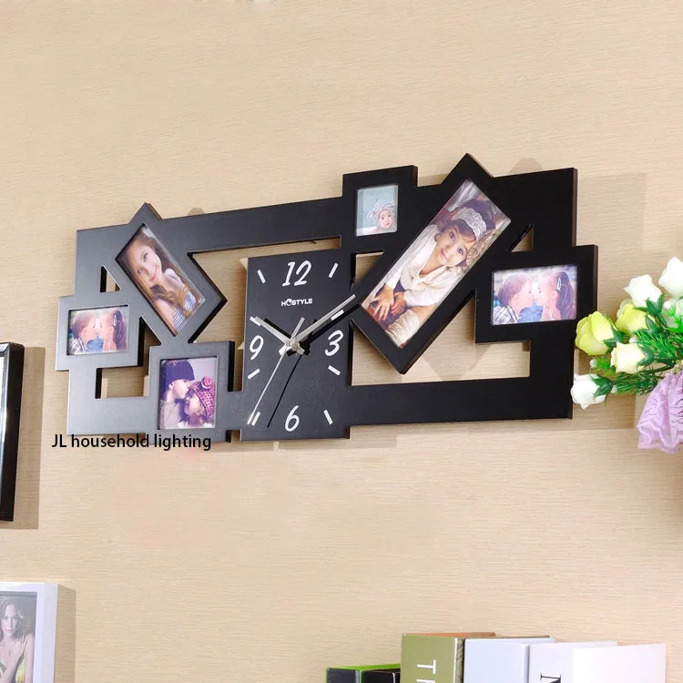 New Black Multi Picture Photo Frame Wall Clock 5