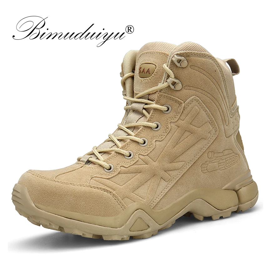 

BIMUDUIYU Four Seasons Men Military Boots Quality Special Force Tactical Desert Combat Ankle Boats Army Work Mesh Casual Shoes