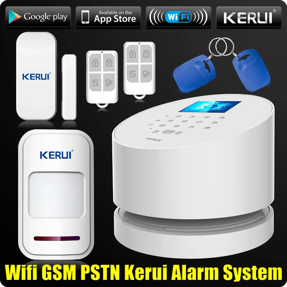 Оптовые продажи KERUI W2 Wifi GSM PSTN Телефон стационарный домашний будильник приложение ISO 433MHz TFT Golor экран RFID снятие руки охранный комплект