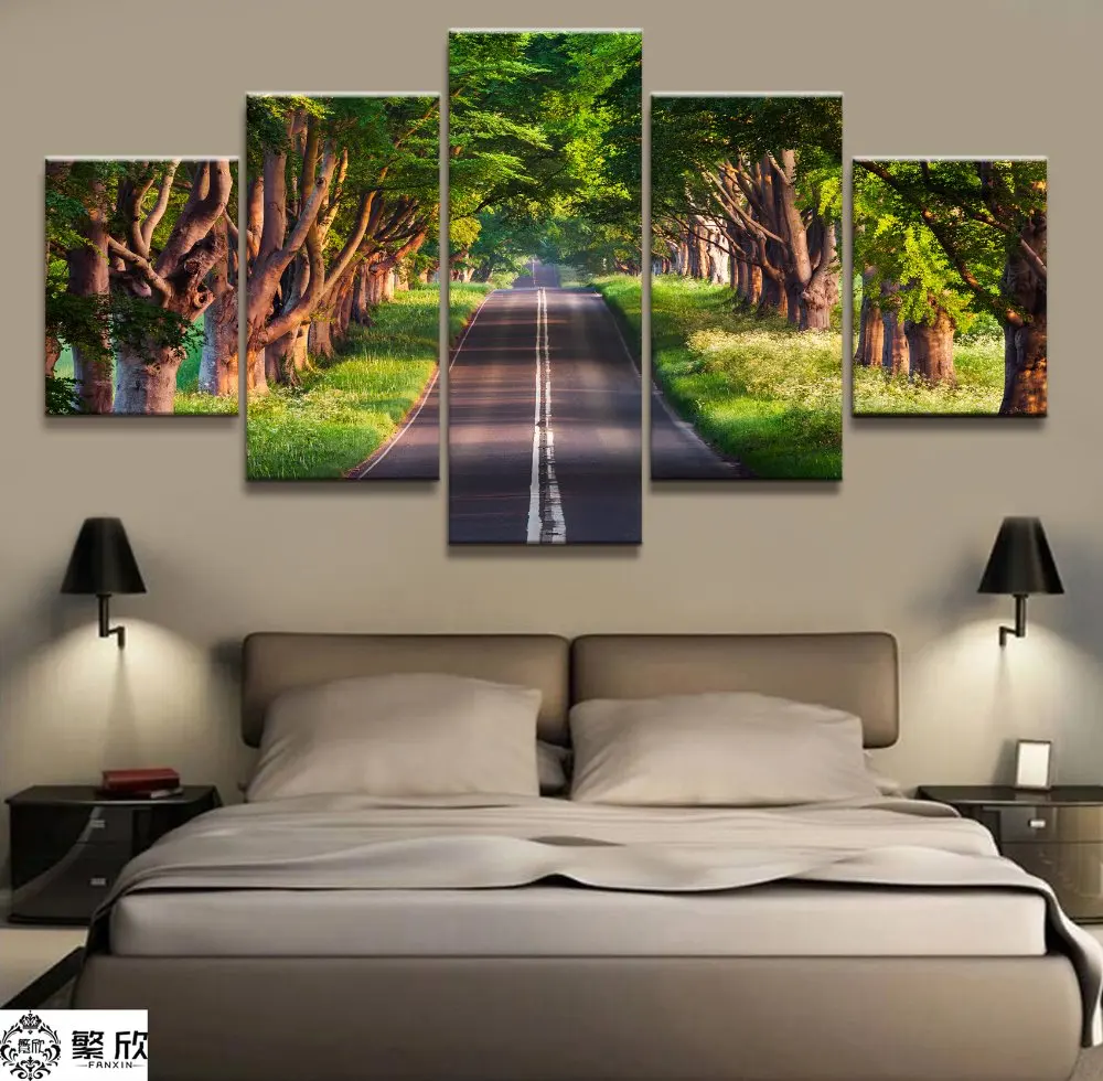 

5 Panel Road Landscape Canvas Printed Painting For Living Room Wall Art Home Decor HD Picture Artworks Modern Poster