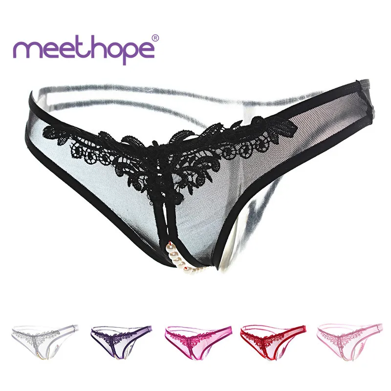

Meethope Floral Sexy Underwear Crotch Women Erotic Lingerie G-string Women Bikini All Low Open Nightwear Max Lace Rise