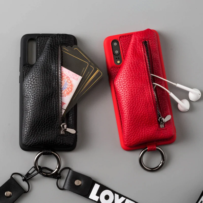 

Fashion Phone Case For HUAWEI Mate 10 P10 P20 lite case Wallet lanyard Phone Cover small bag For Honor 9 lite 10 V10 Zipper bag