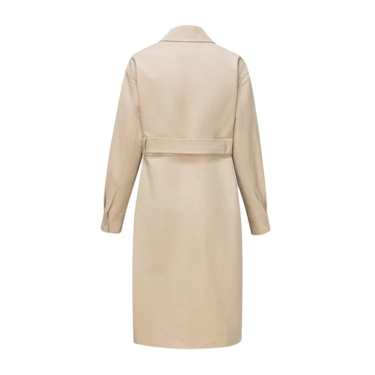 Пальто для женщин, хлопковый длинный Тренч, однобортное пальто, Женская Весенняя съемная верхняя одежда цвета хаки с поясом, свободная JF155