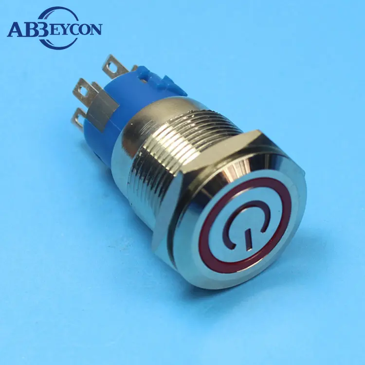 

5pcs/Lot IB 19130 latching 19mm power character 220v red illuninated flat head 2NO2NC metal button switch