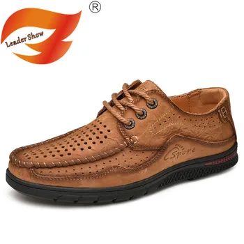 

Leader Show Men's Leather Shoes High Quality Summer Luxury Breathable Outdoor Shoes Fashion Design Solid Tenacity Men Shoes