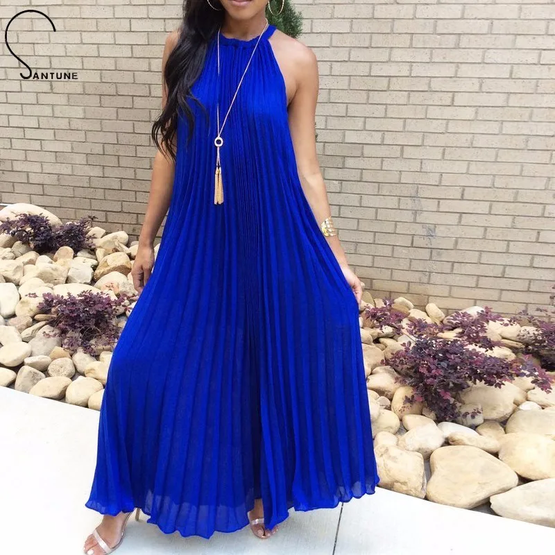 Santune Fashion Sleeveless Halter Neck Chiffon Summer Maxi Dress 2017 Elegant Womne Party Ankle Length Dresses Vestidos | Женская одежда