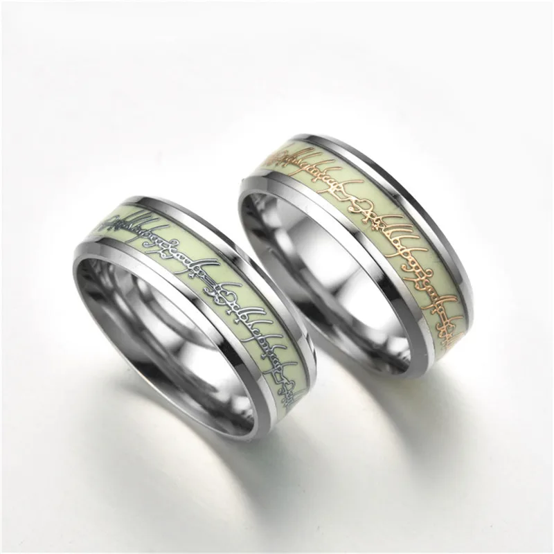 Modyle Green Glow in the Dark Ring for Men Wedding Luminous Ring Male Stainless Steel Wedding Band Ring