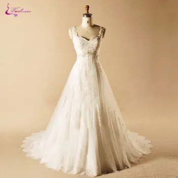 

Waulizane Distinctive Applique Lace Tulle Sweetheart A-Line Wedding Dresses Lace Up Sleeveless Brush Train Vintage Bride Gowns
