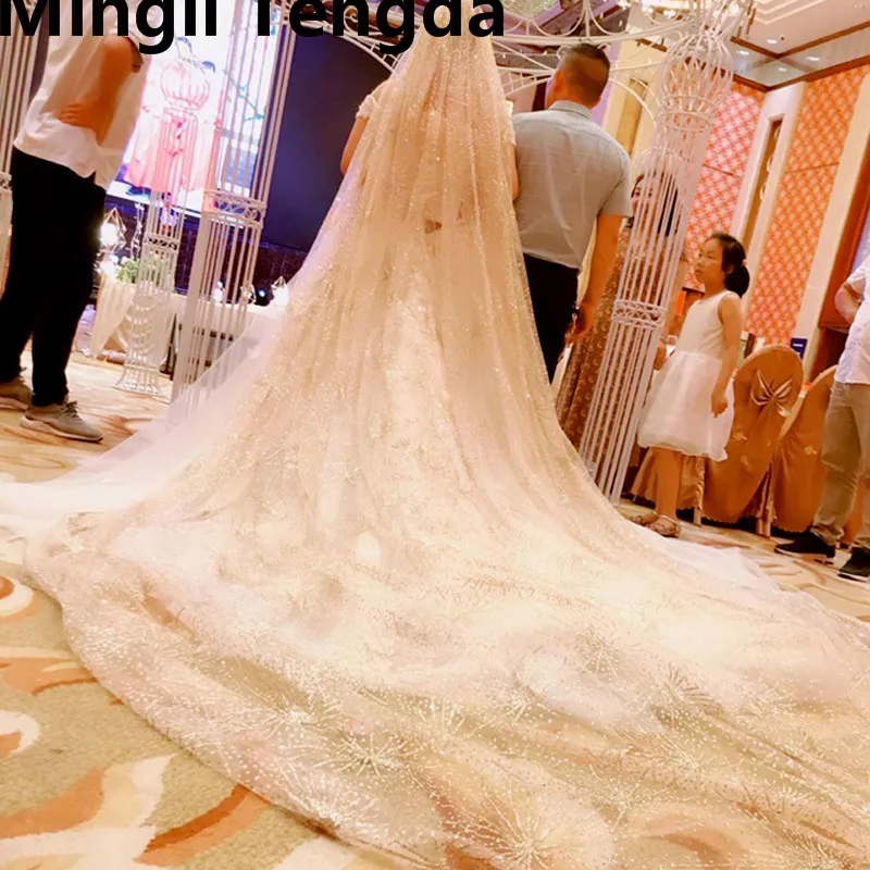 Mingli Tengda же вибрато вуаль Винтаж Champagne Gold мигает свадебные туфли Роскошные вуаль Bling звезд собор Veil