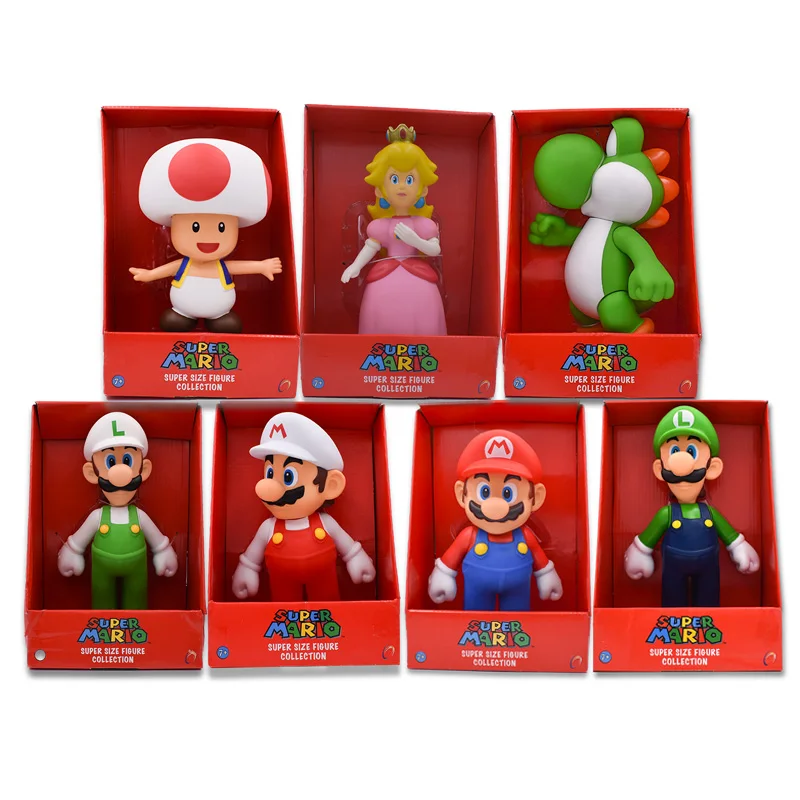 7 видов стилей Аниме Figura Super Mario Bros Марио Луиджи Йоши Жаба Принцесса Персик ПВХ фигурка куклы Коллекционная модель игрушки для малышей