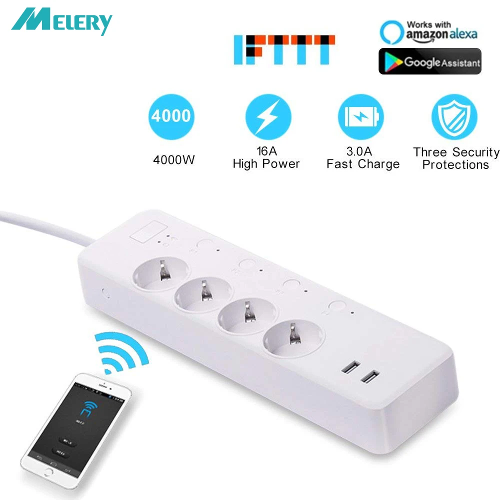 Дешево WiFi Smart Мощность полосы ЕС мульти контактная розетка с USB Дистанционное Управление Homekit работы с Google дома, Amazon Alexa USB выходы