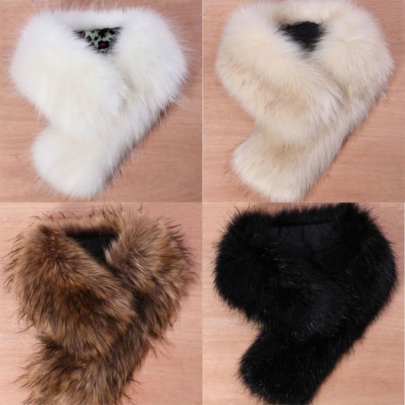 Stylish Women Elegant Faux Fur Leather Collar Scarves Scarf Fluffy
