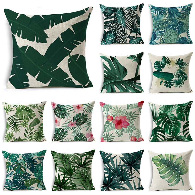 

WZH Tropical Plants Cushion Cover 45x45cm Linen Decorative Pillow Cover Sofa Bed Pillow Case