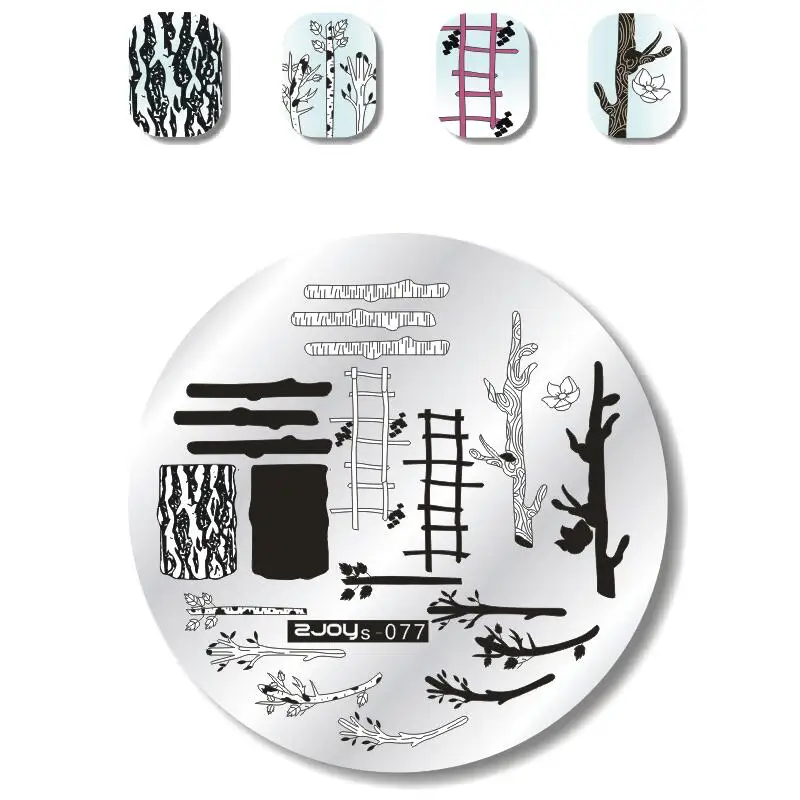 Круглый лес ногтей штамповки пластины цветок животное бабочка символ строительный дизайн ногтей штамп штамповка шаблон изображения пластины