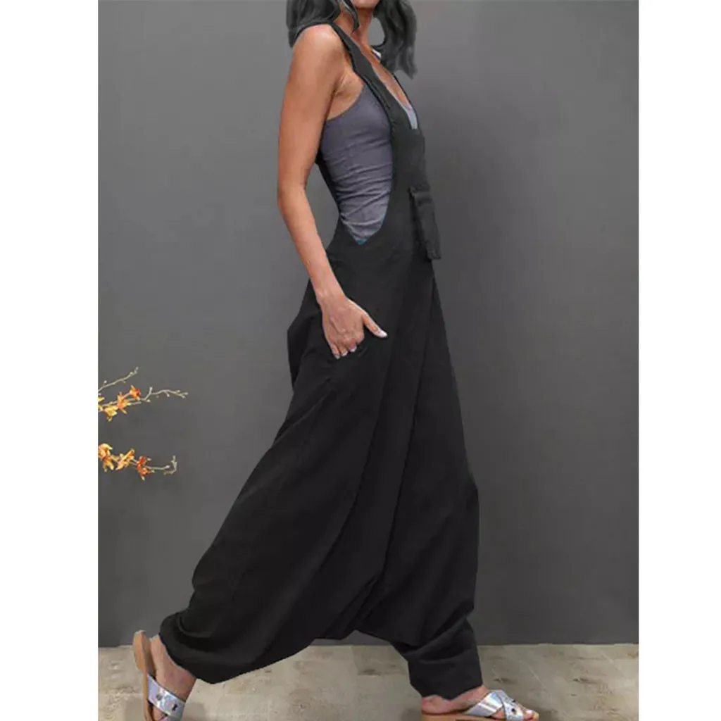 Plus Size S-5XL Women Spring Summer Jumpsuits Casual U Neck Adjusted Strap Sleeveless Backless Side Pockets Baggy Long Playsuits Plus Size S-5XL Women Spring Summer Jumpsuits Casual U Neck Adjusted Strap Sleeveless Backless Side Pockets Baggy Long Playsuits