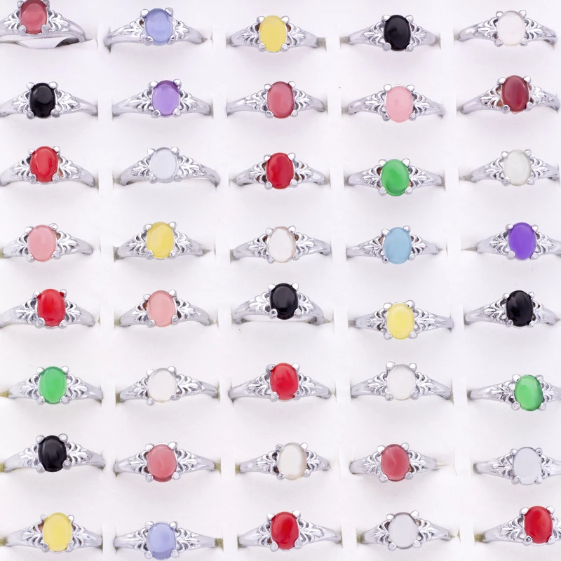 

Mix Lot Colorful Stone Rings Women's Ring Fashion Jewelry Bague wholesale 50 pcs/lot stone ring
