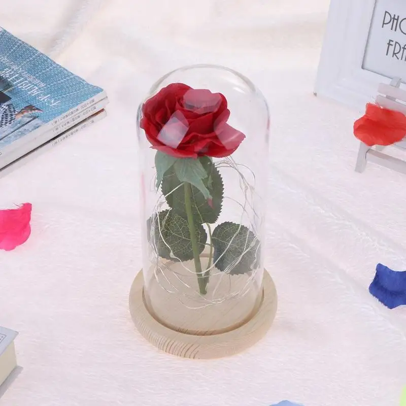 Деревянная база настольная лампа роза цветок день Святого Валентина подарок стеклянные бутылки светодио дный светодиодная струнная