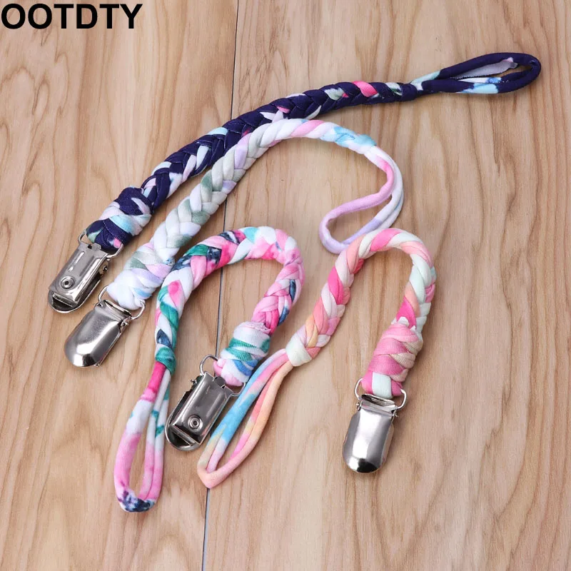 

4Pcs Baby Cotton Printing Pacifier Clips Chain Dummy Clip Braided Nipple Holder