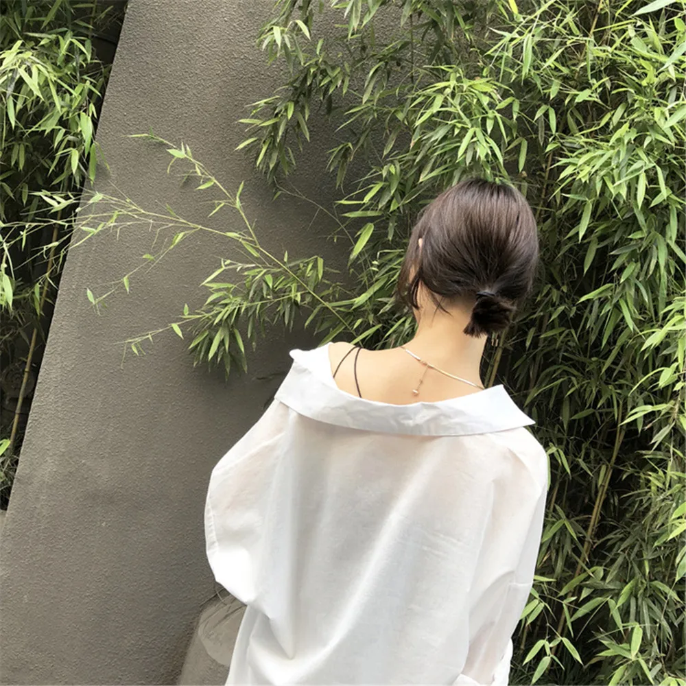 Boyfriend Style Casual Vacation White Long Blouse Women Summer Women Long Sleeve Shirt Blouse High quality loose Blouse Tops (21)