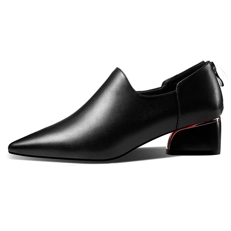 YMECHIC/; туфли-лодочки из натуральной кожи на среднем каблуке; женская обувь; цвет черный, бежевый; женские офисные туфли с острым носком; женская обувь размера плюс