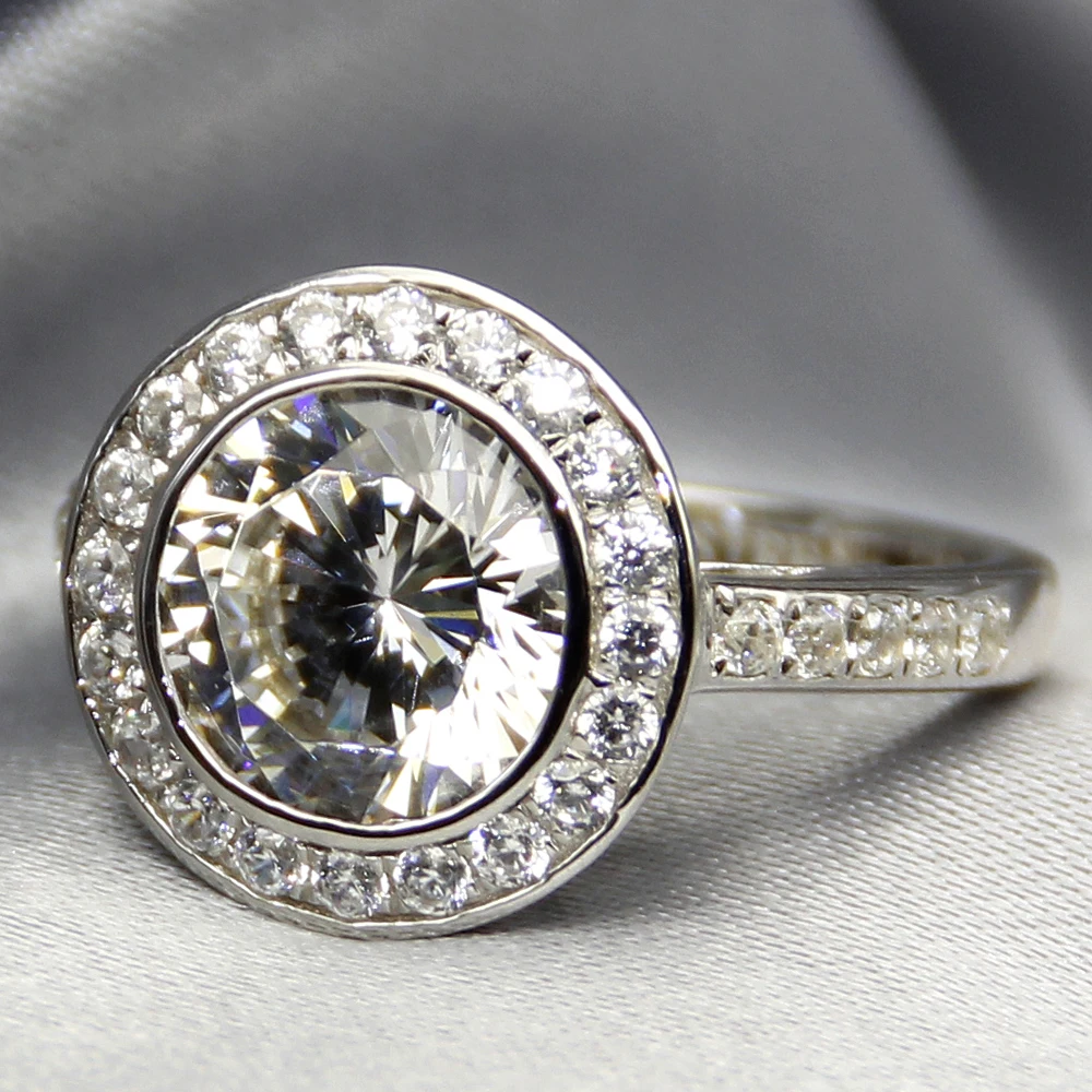 Simple 2 Carat Simulated Diamond Halo Ring 925 Sterling Silver Gold