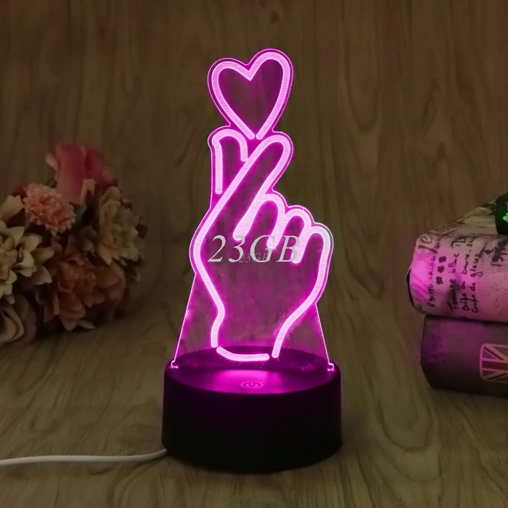 USB ночник в виде сердца с пальцами новинка 3D настольная лампа изменяющая цвет