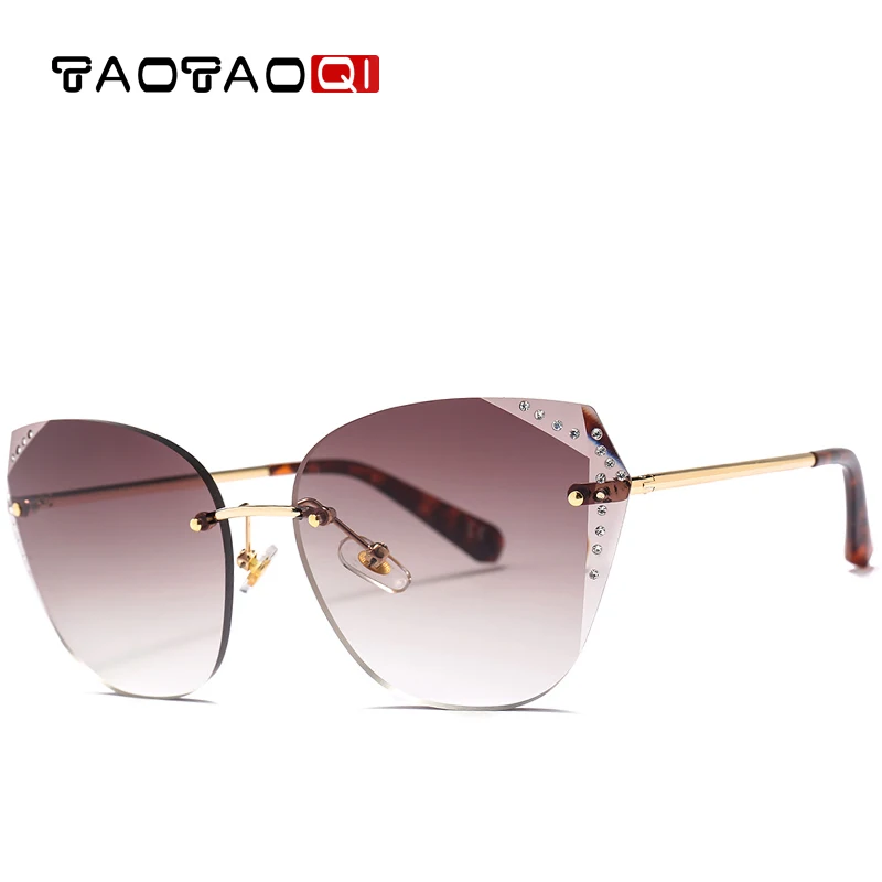 

TAOTAOQI Luxury Cat Eye Sunglasses Women Designer Brand Fashion Rimless Rhinestone Sun Glasses Female UV400 Vintage Eyewear