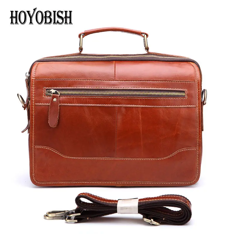 Hoyobish Highend Genuine Leather Men Briefcases Laptop Bag Male