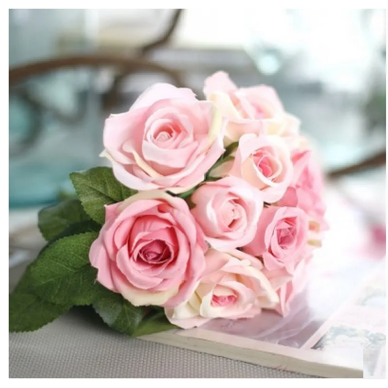 

9pcs/set Rose flowers bouquet Thai Royal Rose upscale artificial flowers Faux silk flower roses home decor wedding decoration