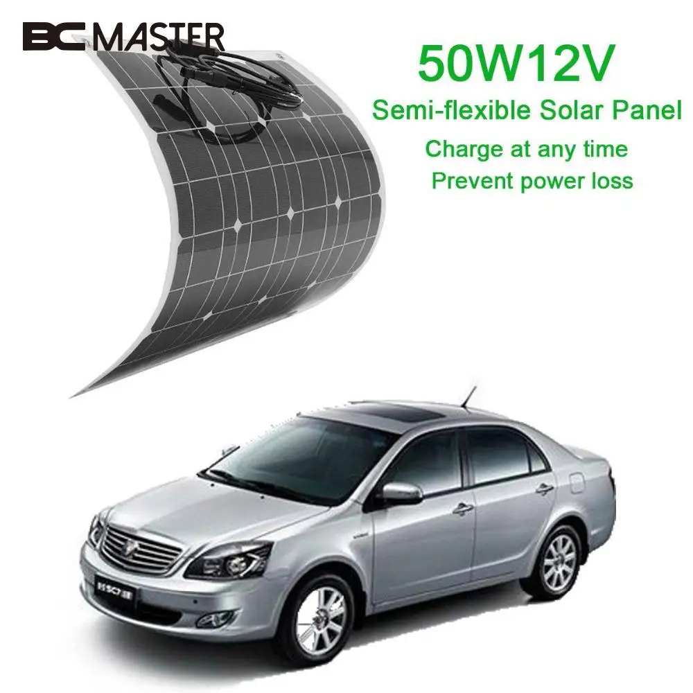 

BCMaster High quality efficiency 12v 50w Sunpower Soft Semi Flexible Solar Panel Monocrystalline solar battery cells on sale