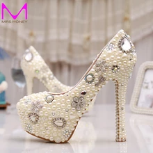 Wholesale Best Quality Amazing Elegant White Ivory Pearl Party Prom Shoes Hot Sale Evening Stiletto Bridal Wedding Shoes