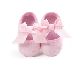 Новая одежда для малышей Обувь Нескользящая Бантом принцессы Обувь младенческой скольжения на prewalkers 0-18 м