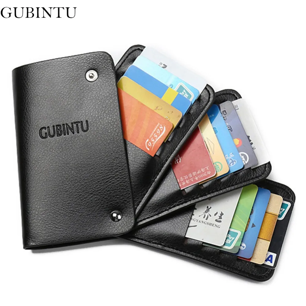 GUBINTU Leather Card Holder Wallets With 20 Card Slots Rfid Wallet Card Rotate Men Credit Card ...