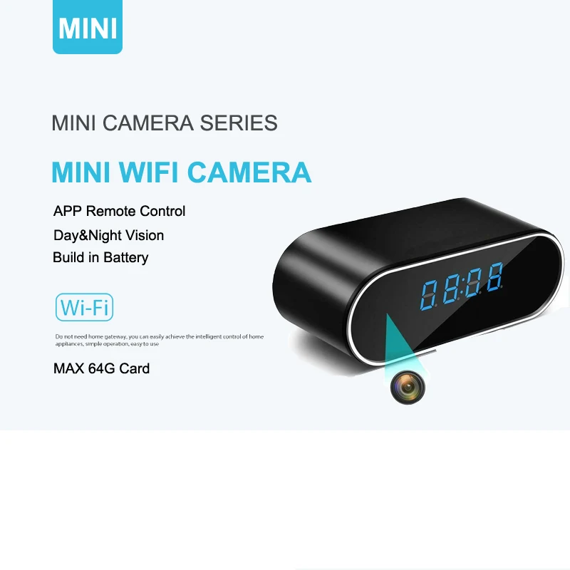 

WiFi Table Clock Mini Camera 1080P HD IP P2P DVR Camcorder Alarm Set Night Vision Motion Sensor Remote Monitor