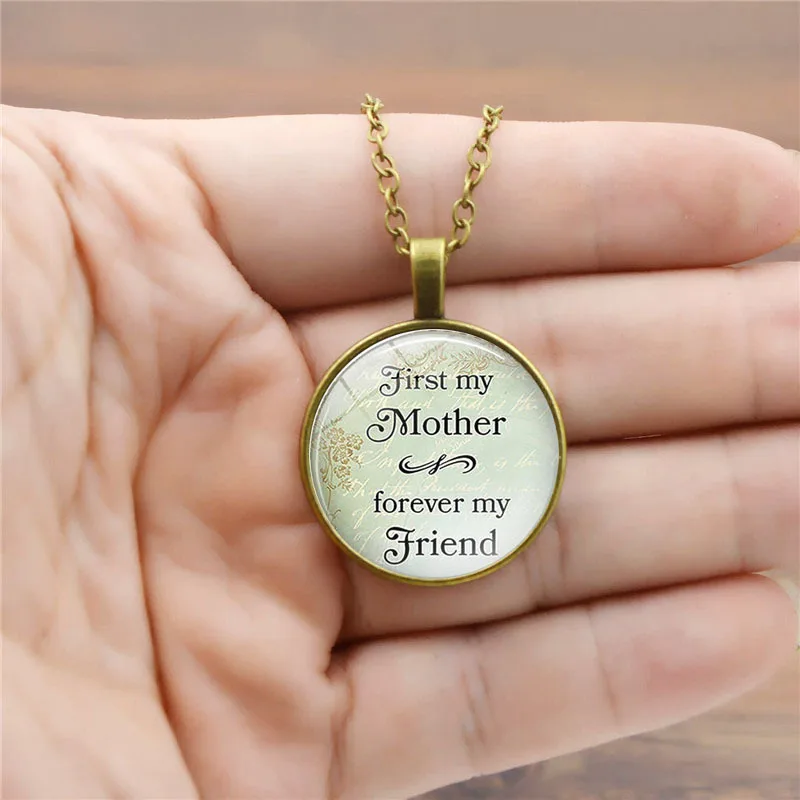 "First My Mother Forever My Friend" Glass Pendant Chain Necklace Family ...