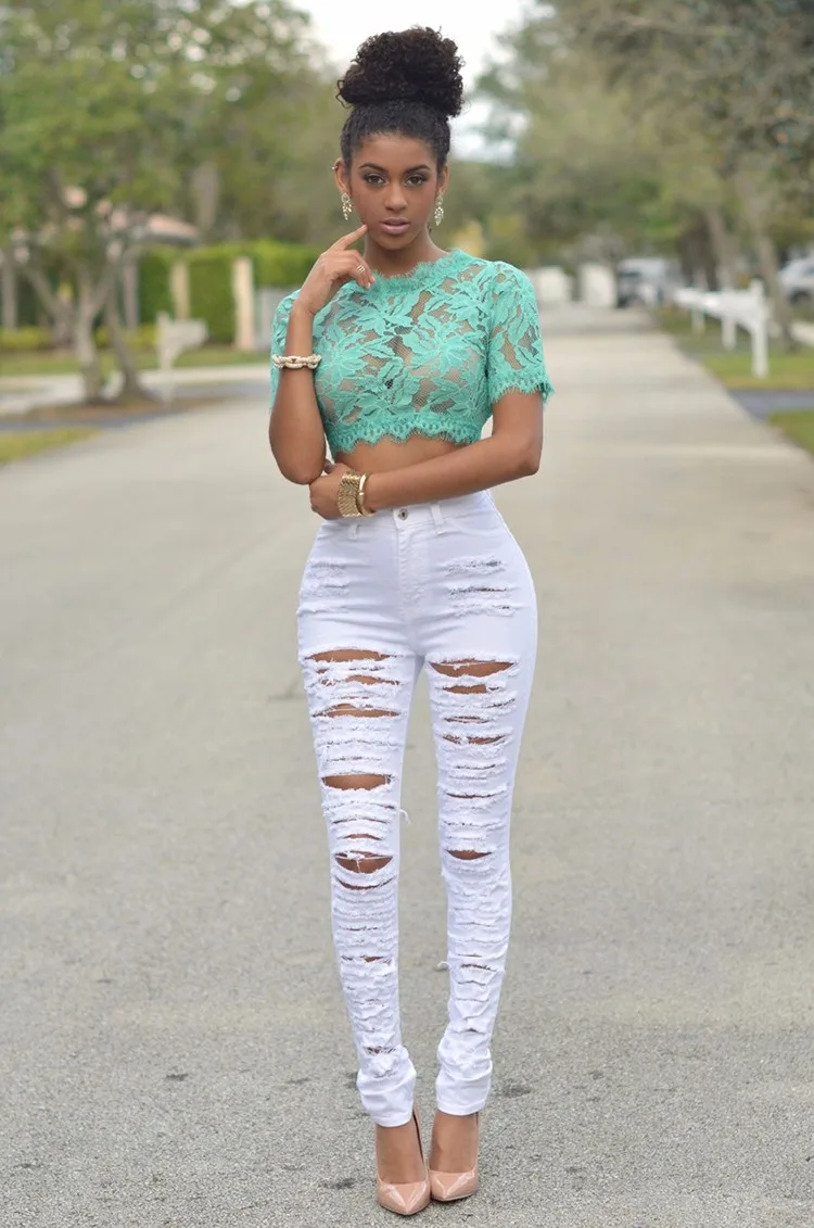YOFEAI новые джинсовые, женская обувь Высокая талия рваные джинсы для женщин узкие черный, белый цвет джинсы Рваные женские эластичные узкие джинсы