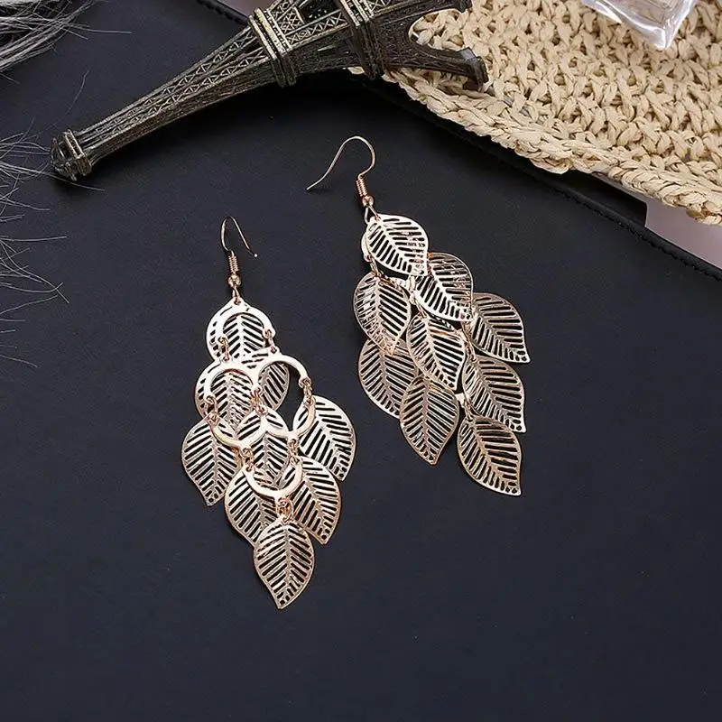 

High Quality Jewelry Leaves Earrings for Women Best Gift Fashion Women Multi Hollowed Leaves Hook Exaggerated Drop Earrings