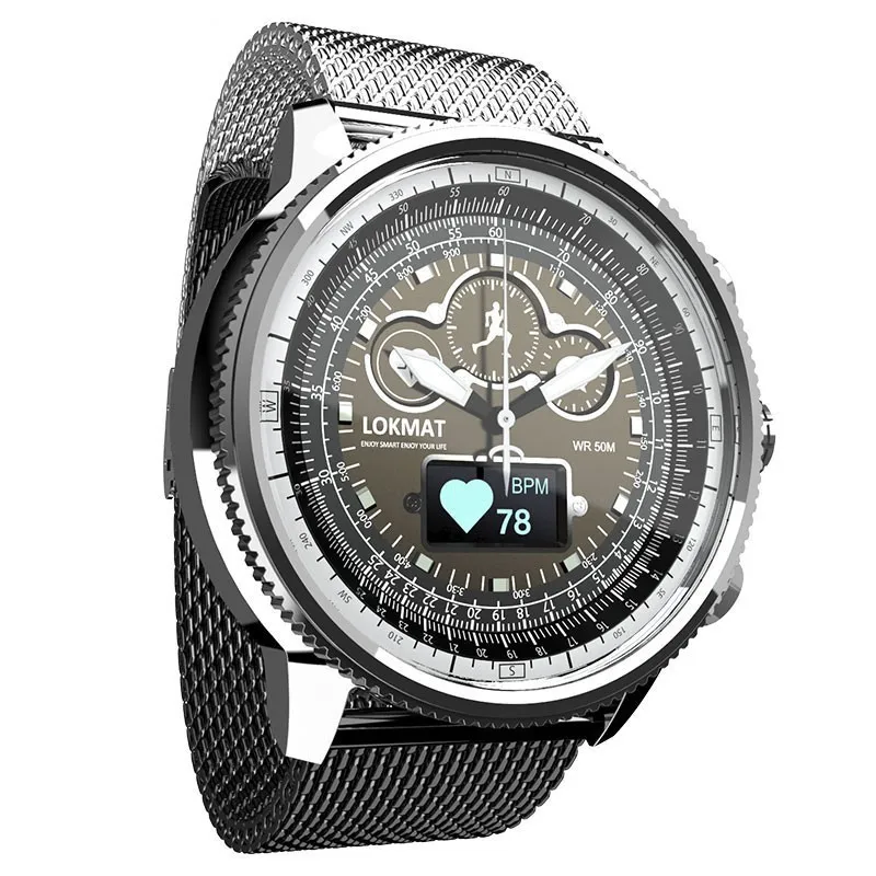 Новые умные часы LOKMAT для мужчин, спортивные, шагомер, Bluetooth, водонепроницаемые, Relogio, напоминание о звонках, умные часы для ios, Android phone - Цвет: Metal strap silver