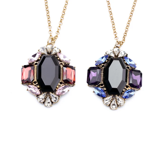 

Bulk Price Antique Gold Color Red & Purple Crystal Geometric Pendant Necklace For Women Fashion Jewelry Wholesale