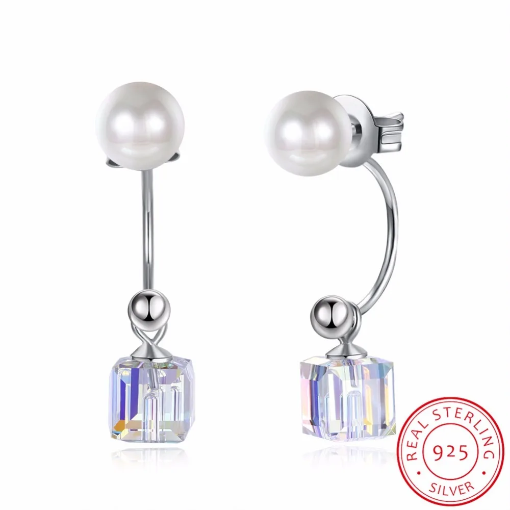 

LEKANI Original Crystals From SWAROVSKI stud Earrings S925 Sterling Silver Pearls Earrings For Women Fine Jewelry Party Joyas