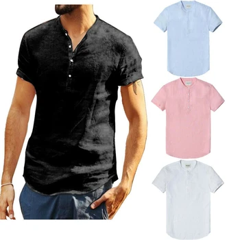 

2019 New Fashion Men's Summer Short Sleeve Loose V-Neck Shirt Casual Shirt Blouse Tops Tee Size M-3XL