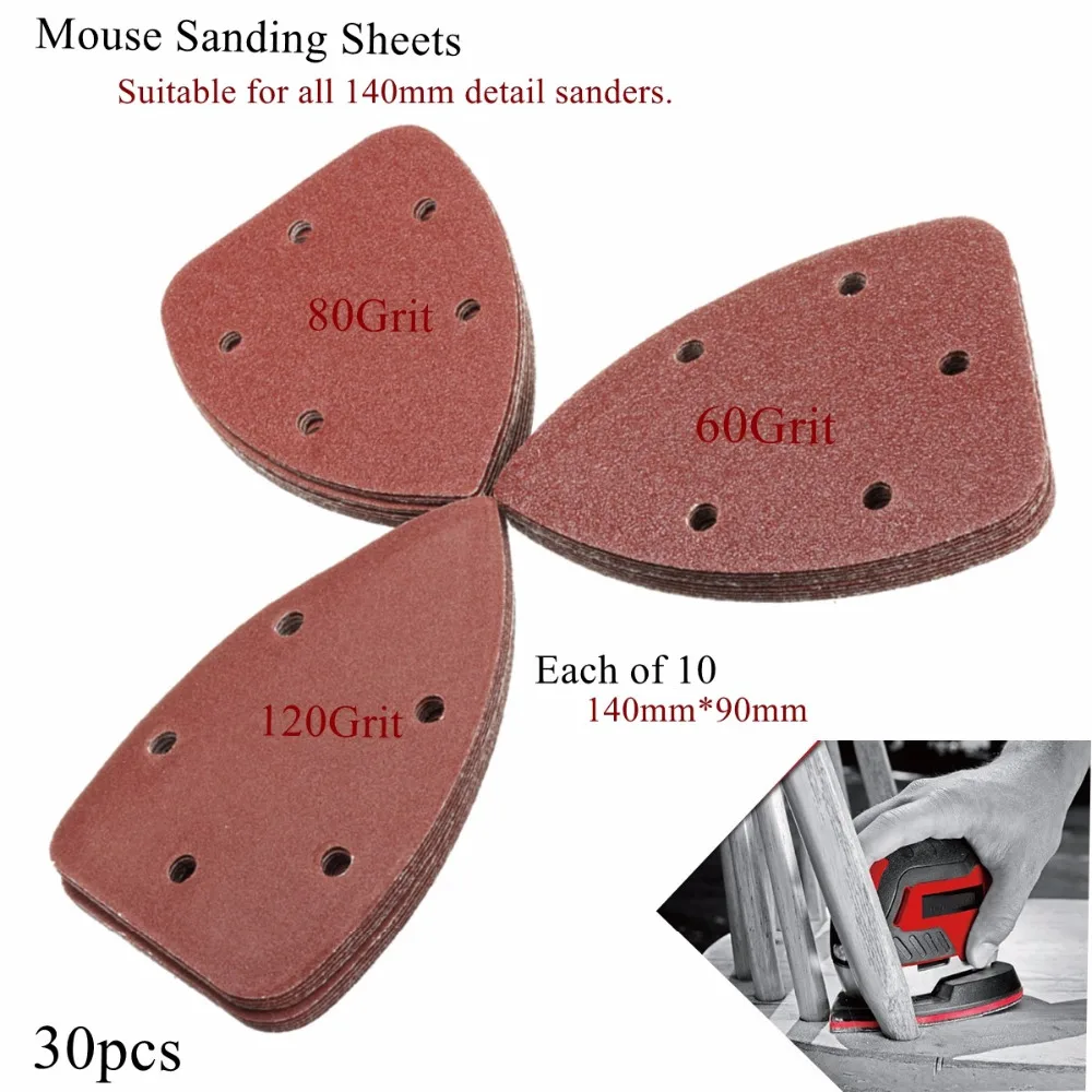 WENXING 30Pcs 60+80+120Grit Sanding Sheets Disk Sandpaper For Black & Decker Palm Sander